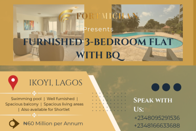 Furnished 3 Bedroom Flat with Bq, Ikoyi, Lagos, Flat / Apartment for Rent