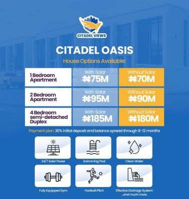 1& 2 Bedroom Apartment and 4 Bedroom Semi-detached Duplex  at Citadell, Abraham Adesanya Road (opposite Charterhouse School), Ogombo, Ajah, Lagos, Terraced Duplex for Sale