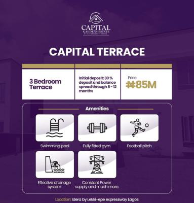 3 Bedroom Terrace Duplex at Capital Terrace, Idera, Lekki-epe Expressw, Idera, Off Lekki–epe Expressway (capital Terrace, Epe, Lagos, Terraced Duplex for Sale