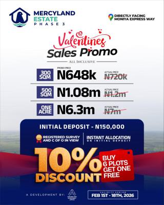 Valentines Promo ( Buy 6 Get 1 Free), Moniya, Ibadan, Oyo, Mixed-use Land for Sale