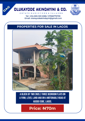 a Block of Flats Comprising Two Nos. Three Bedroom Flats, Berger, Arepo, Ogun, Block of Flats for Sale
