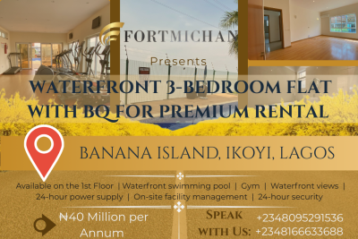 Waterfront 3 Bedroom Flat with Bq, Banana Island, Ikoyi, Lagos, Flat / Apartment for Rent