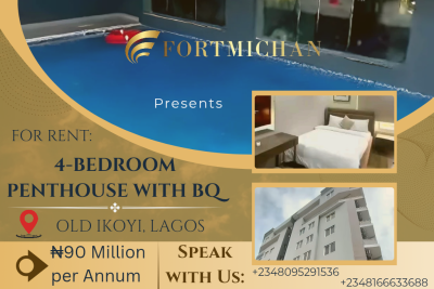 4 Bedroom Penthouse with Bq, Old Ikoyi, Ikoyi, Lagos, Flat / Apartment for Rent