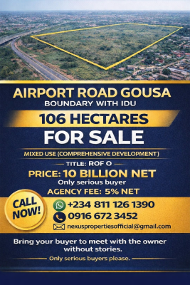 106 Hectares, Guoa Road, Wuse 2, Abuja, Land for Sale