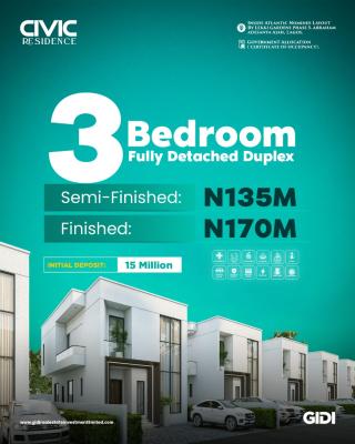 3 Bedrooms Fully Detached Duplex, Atlantic Layout ,lekki Garden, Olokonla, Ajah, Lagos, Detached Duplex for Sale