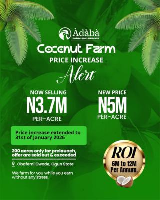 🥥 *own a Coconut Farm. Earn in Millions.* 🥥, Adaba, Obafemi Owode, Ogun, Commercial Land for Sale
