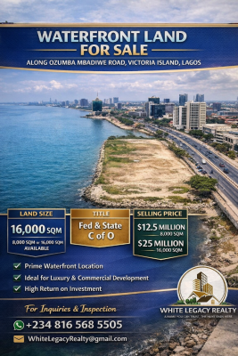 8,000sqm and 16,000sqm Water Front Land, Along Ozumba Mbadiwe, Victoria Island (vi), Lagos, Mixed-use Land for Sale