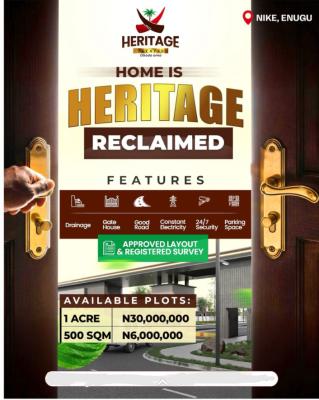Govt Approved Estate Plots of Land, Heritage Estate Nike, Enugu, Enugu, Mixed-use Land for Sale