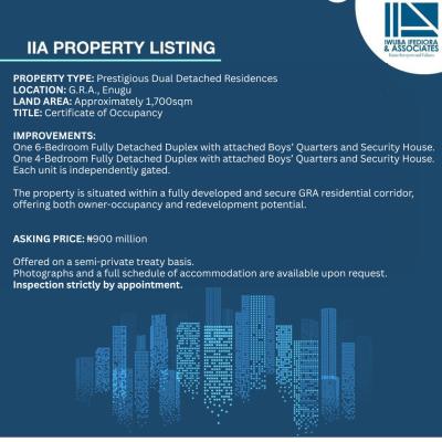 Prestigious Dual Detached Residences, G.r.a., Enugu, Enugu, Enugu, Detached Duplex for Sale