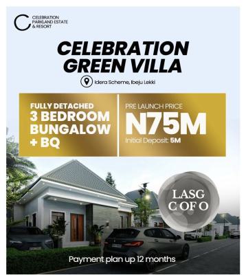 Celebration Green Villa -- 3-bedroom Fully Detached Bungalows with Bq, Idera Scheme, Eleko, Ibeju Lekki, Lagos, Detached Bungalow for Sale