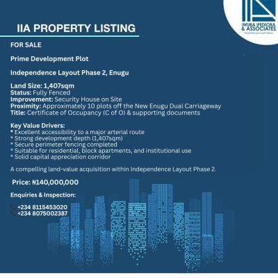 Prime Development Plot, Independence Layout Phase 2, Enugu, Enugu, Enugu, Mixed-use Land for Sale