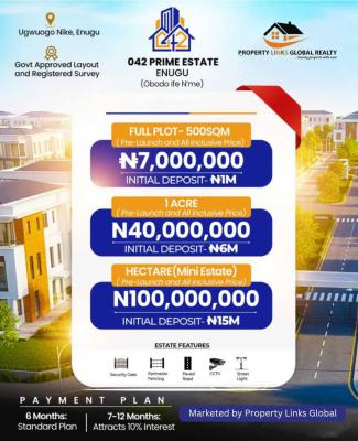 Land with Government Approved Layout and Registered Survey, 042 Prime Estate Located at Ugwuogo Nike, Enugu, Enugu, Residential Land for Sale