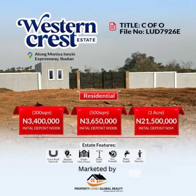 C of O Land, Western Crest Estate, Ibadan, Oyo, Mixed-use Land for Sale