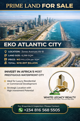 Land Size: 6,299 Sqm, Zones Avenues Av-b, Eko Atlantic City, Lagos, Mixed-use Land for Sale