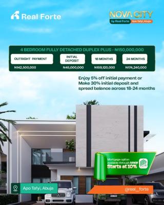 Luxury 4 Bedroom Detached Duplex with Bq, Nova City, Apo Tafyi, Lugbe District, Abuja, Detached Duplex for Sale