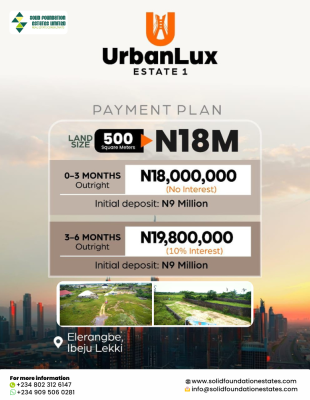 Plots of Land 500sqm @ Urbanlux Estate, Elerangbe, Ibeju Lekki  per Pl, Elerangbe, Ibeju Lekki, Lagos, Land for Sale