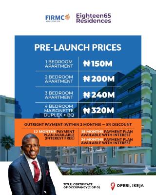 Affordable Off Plan 3 Bedroom Apartment, Eighteen65 Residences, Opebi, Ikeja, Lagos, Flat / Apartment for Sale