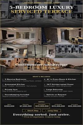 Luxury 5-bedroom Serviced & Furnished Terrace --- Durumi, American International School, Durumi, Abuja, Terraced Duplex for Rent