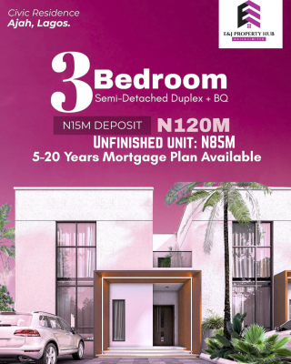 Civic Residence 3 Bedroom Semi Detached Duplex with a Bq, By Abraham Adesanya Behind Lagos Business School, Ajah, Lagos, Semi-detached Duplex for Sale