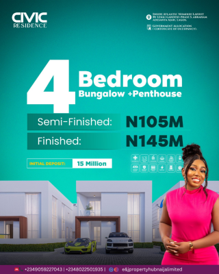 Civic Residence 4 Bedroom Detached Bungalow with Penthouse and Bq, Abraham Adesanya, Ajah, Lagos, Detached Duplex for Sale