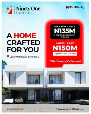 Contemporary 3-bedroom Terrace + Bq with Premium Interior Design, Ninety One Residence, Lekki Peninsula Scheme 2, Ajah, Lagos, Terraced Duplex for Sale