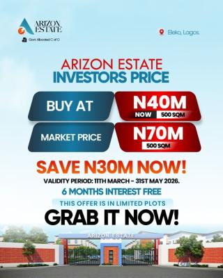 Land with C of O at Arizon Estate, Eleko Idera Scheme Lekki-epe Expressway, Eleko, Ibeju Lekki, Lagos, Residential Land for Sale