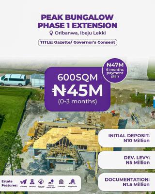 Land Governors Consent, Peak Bungalow Phase 1 Extension Oribanwa Phase 2 Awoyaya, Ajah, Lagos, Residential Land for Sale