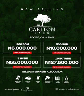 One Acre of Land, Carlton Park, Ijebu East, Ogun, Residential Land for Sale