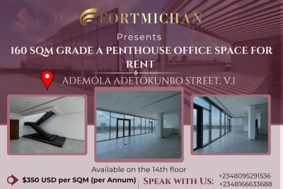 160 Sqm Grade a Penthouse Office Space, Ademola Adetokunbo Street, Victoria Island (vi), Lagos, Office Space for Rent