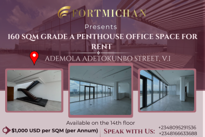160 Sqm Grade a Penthouse Office Space, Ademola Adetokunbo Street, Victoria Island (vi), Lagos, Office Space for Rent