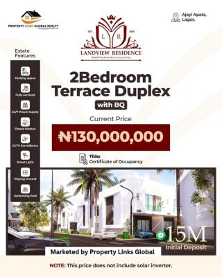 Luxury 2 Bedroom Duplexes with Bq and Solar Light, Landview Residence for Sale in Ajayi Apata, Sangotedo, Ajah, Lagos, Terraced Duplex for Sale