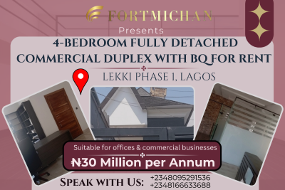 4-bedroom Fully Detached Commercial Duplex with Bq, Hakeem Dickson, Lekki Phase 1, Lekki, Lagos, Commercial Property for Rent