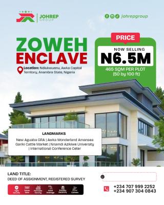 Genuine Estate Plots, Zoweh Enclave Ndiukwuenu Awka 2.0, Awka, Anambra, Residential Land for Sale