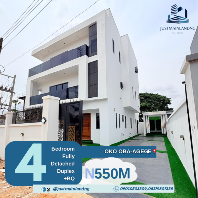 Newly Built 4-bedroom Fully Detached Duplex with Bq, Oko-oba Gra Scheme, Lagos, Agege, Lagos, Detached Duplex for Sale
