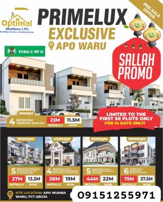 3 Bedroom Duplex with Boys Quarter, Primlux Exclusive Estate, Apo, Abuja, Residential Land for Sale