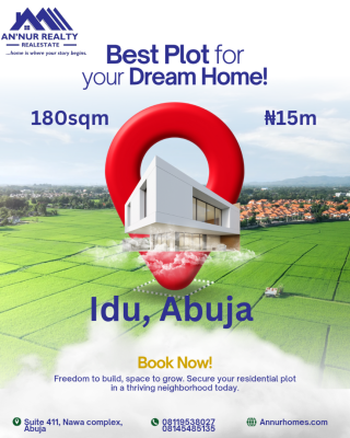 180sqm Residential Plot  in Idu, Abuja -- ₦15 Million, Close to Naseni Hq, Opposite Paradise Estate, Idu Industrial, Abuja, Land for Sale