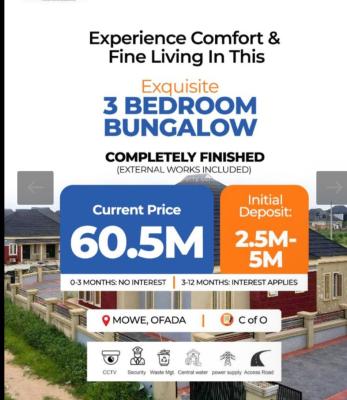 Luxury 3 Bedroom Detached Bungalow, Mowe Town, Ogun, Detached Bungalow for Sale
