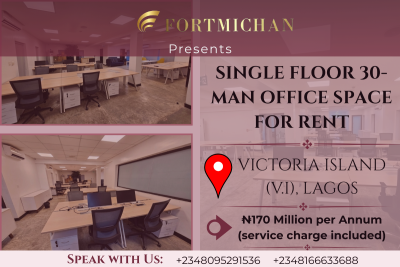 Single Floor 30-man Office Space, Victoria Island (vi), Lagos, Office Space for Rent