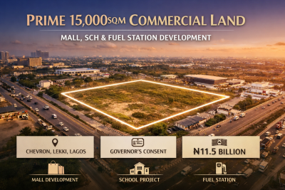 Prime 15,000sqm Commercial Land - Mall, Sch & Fuel Station Development, Chevron, Lekki, Lagos, Commercial Land for Sale