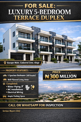 Luxury 5-bedroom Terrace Duplex, Cadastral Zone,l, Guzape District, Abuja, Terraced Duplex for Sale