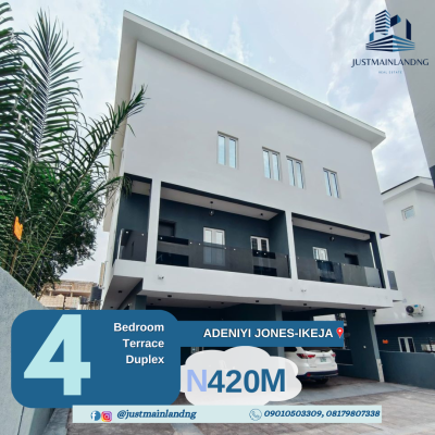 Newly Built 4 Bedroom Terrace Duplex with Bq, Adeniyi Jones, Ikeja, Ikeja, Lagos, Terraced Duplex for Sale