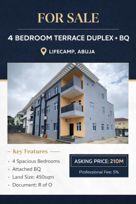4 Bedroom Terrace Duplex, Life Camp, Abuja, Terraced Duplex for Sale