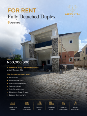 5 Bedroom Fully Detached Duplex with 2 Rooms Bq, Asokoro District, Abuja, Detached Duplex for Rent