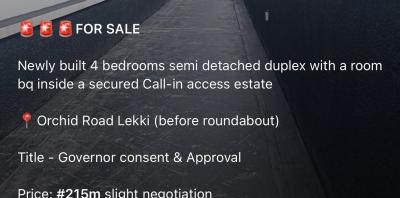 Newly Built 4-bedroom Semi Detached Duplex, Orchid Road, Lekki Lagos, Lekki, Lagos, Semi-detached Duplex for Sale