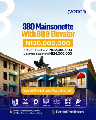 Luxury 3 Bedroom Maisonettes with Bq and Lift, Votic 1 ( Venice of The Island Court 1) / Richland Gardens Estate, Lekki Expressway, Lekki, Lagos, House for Sale