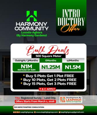 Harmony Community -- Residential Land with Free Plot Offer, Crawford University, Lusada, Agbara, Ado-odo/ota, Ogun, Residential Land for Sale