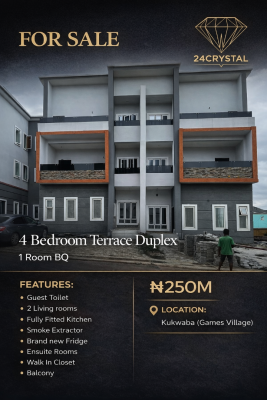 4 Bedroom Terrace Duplex with a Bq, Kukwaba, Abuja, Terraced Duplex for Sale