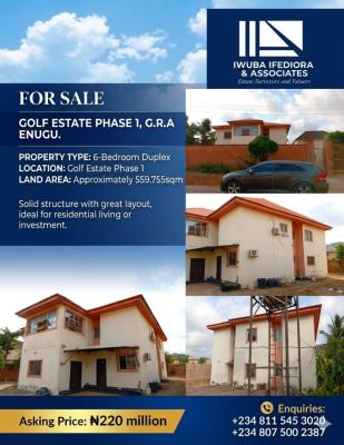 Solid Structure 6-bedroom Duplex, Golf Estate Phase 1, Enugu, Enugu, Detached Duplex for Sale