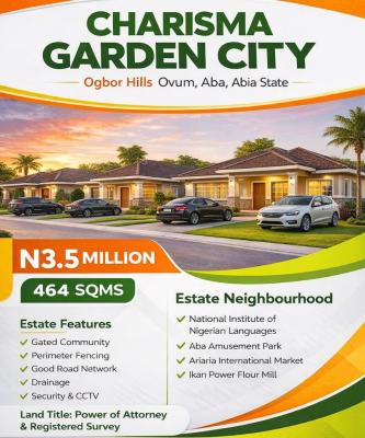 Verified and Secured Estate in Prime Location, Charisma Garden Estate in Ogbor Hills - Ovom, Aba, Abia, Residential Land for Sale
