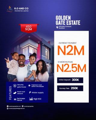 Affordable Premium Land with Good Landmark, Golden Gate Estate Onidudu ,moniya Train Station, Akinyele, Oyo, Residential Land for Sale